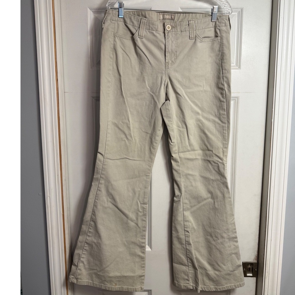 LEI Womens Khaki Tan Flare Leg Pants Mid Rise Y2K Size 34x31
